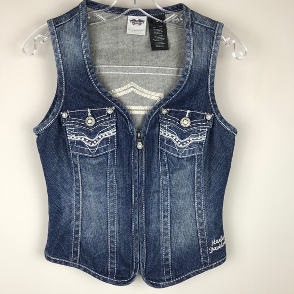 Harley-Davidson Jackets & Blazers - Harley Davidson Denim Blue Jean Vest Women's Small